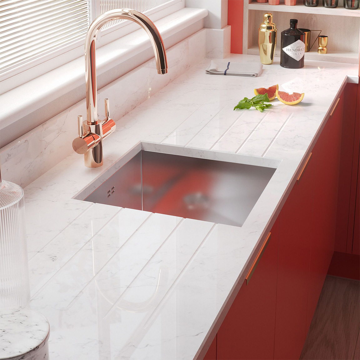 Corian kitchen worktops hygienic work surfaces sink tap clean