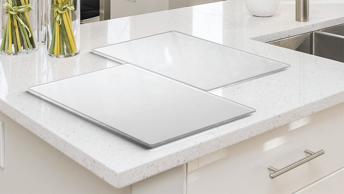 chopping board on corian worktop