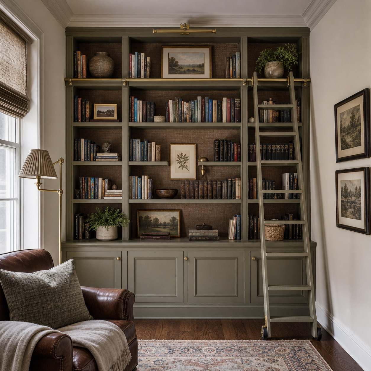 Book shelves rolling library ladder